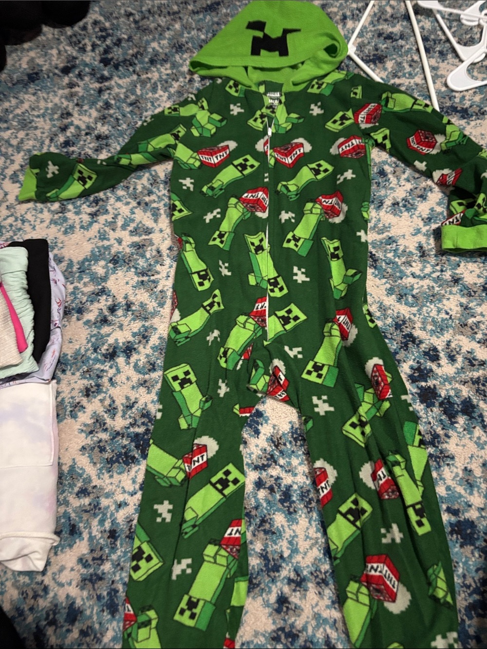 Green Minecraft-Inspired Hooded Kids Footie Pajamas